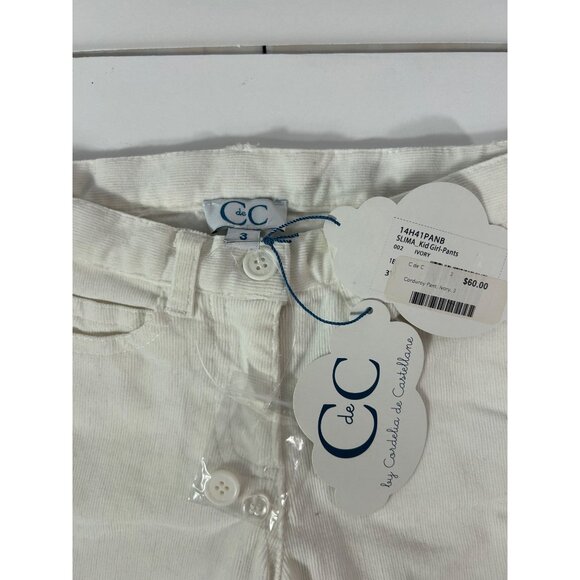 Girl pants Sz. 3T NWT Boutique C De C Corduroy Ivory zip button adjustable waist - Picture 3 of 6